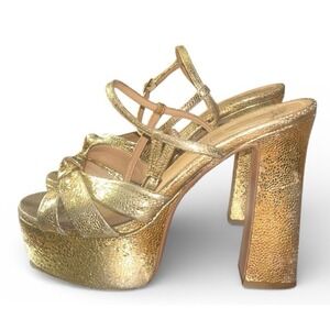 AQUAZZURA Gold Baba Plateau 125 Platform Sandals Italy Metal Mosaic Nappa 36.5